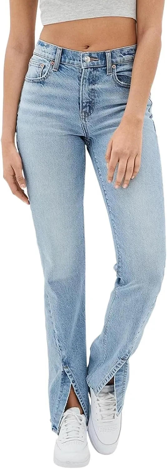 Women Straight Ankle Jeans Casual Loose High Waist Denim Pants Tummy Control Destroy Skinny Denim Jeans Plus Size