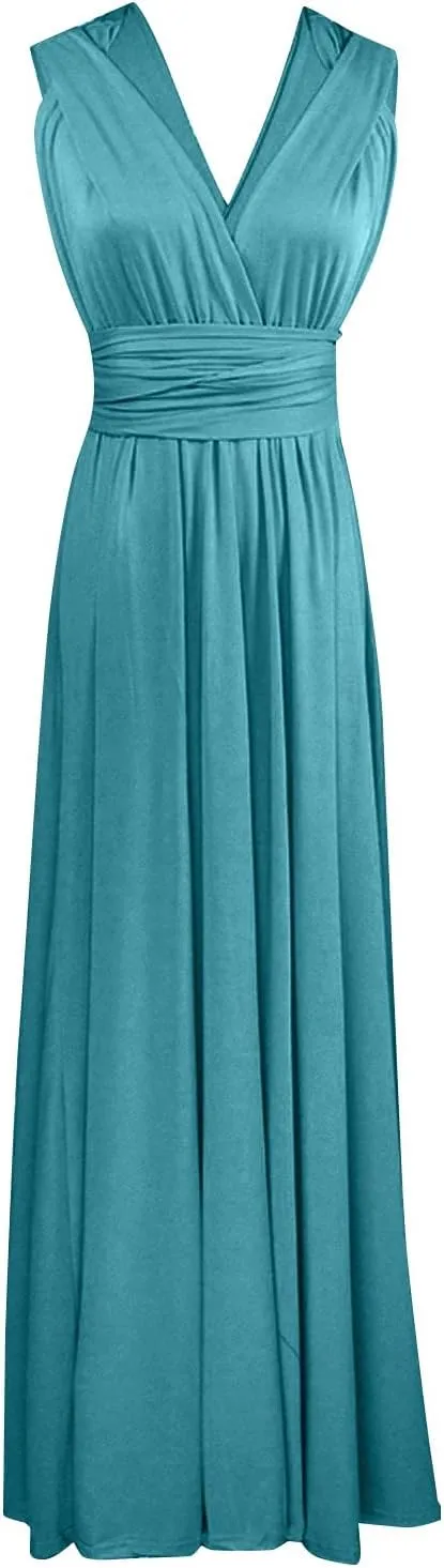 Women Strapless Tube Top Dress Summer Smocked Flowy Midi Wedding Guest Long Maxi Dress Convertible Multiway Outfits