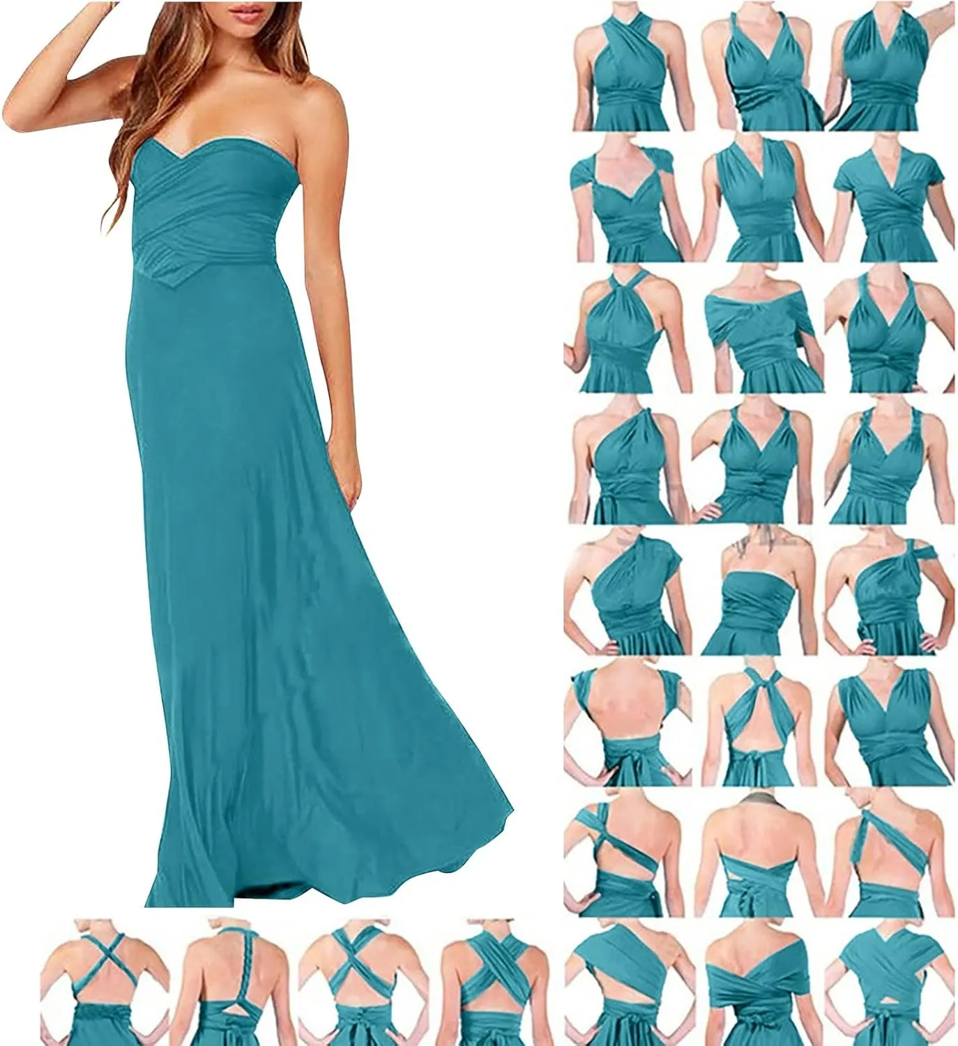 Women Strapless Tube Top Dress Summer Smocked Flowy Midi Wedding Guest Long Maxi Dress Convertible Multiway Outfits