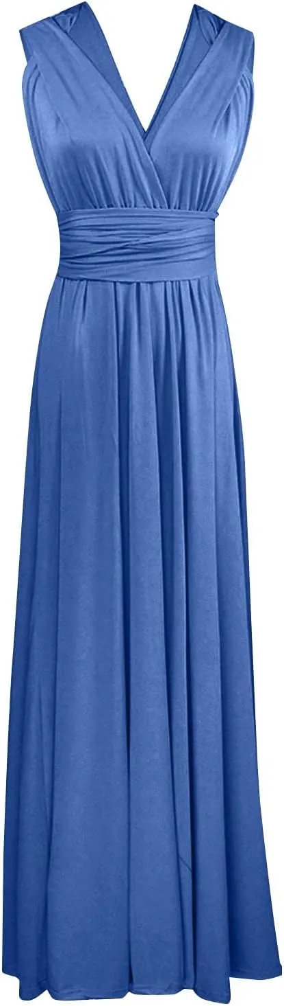 Women Strapless Tube Top Dress Summer Smocked Flowy Midi Wedding Guest Long Maxi Dress Convertible Multiway Outfits