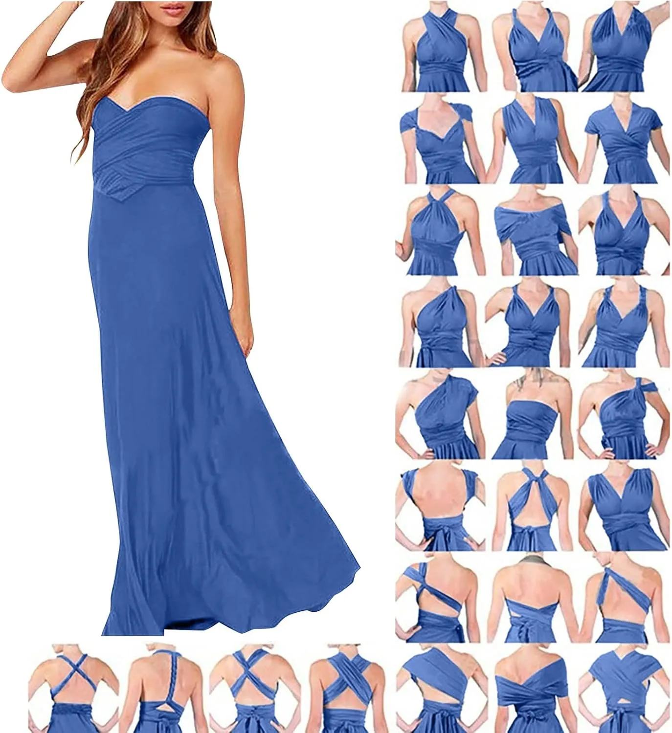 Women Strapless Tube Top Dress Summer Smocked Flowy Midi Wedding Guest Long Maxi Dress Convertible Multiway Outfits