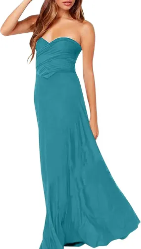 Women Strapless Tube Top Dress Summer Smocked Flowy Midi Wedding Guest Long Maxi Dress Convertible Multiway Outfits