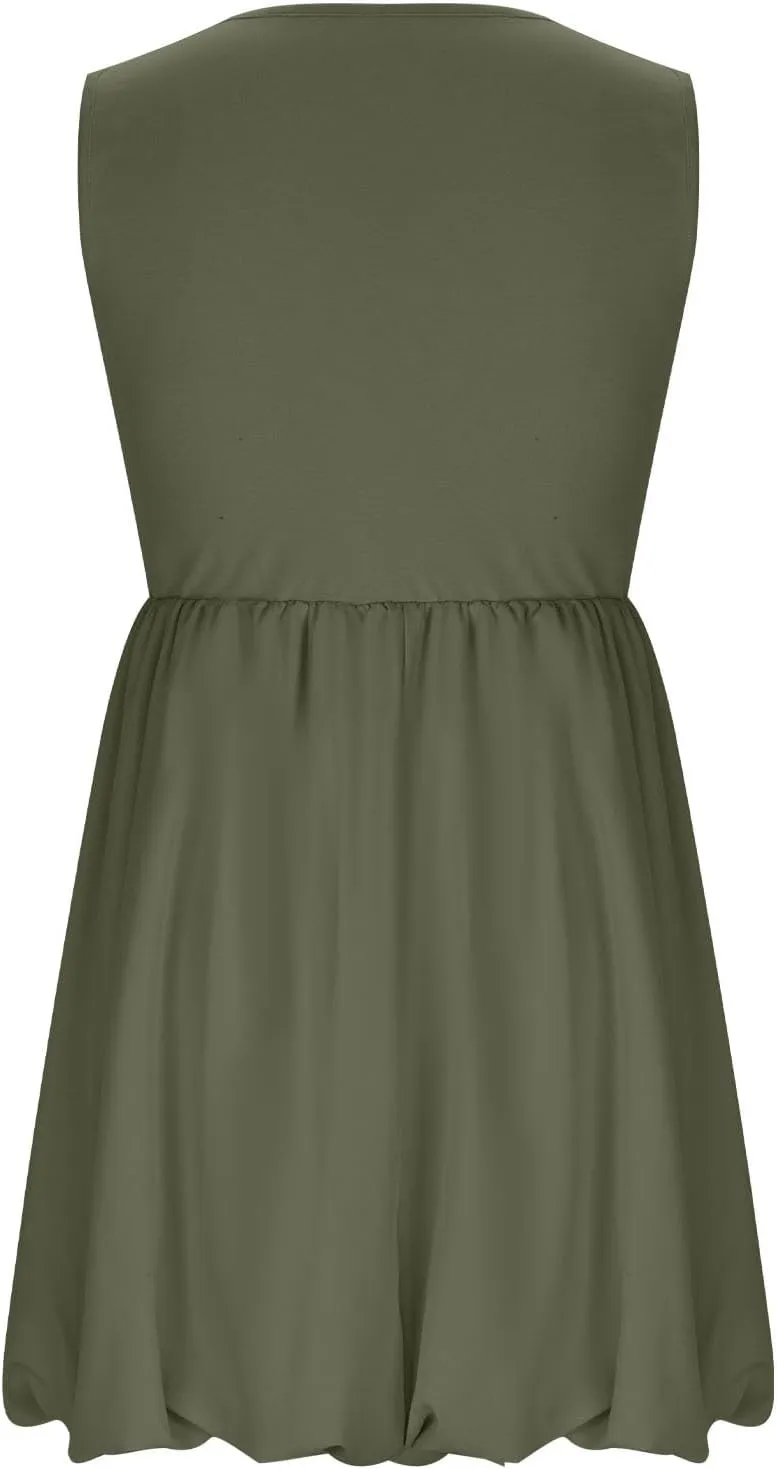 Women Summer Casual Sleeveless Crewneck Sundress Aline Flowy Tiered Maxi Beach Dresses Solid Tanks Vacation Outfits