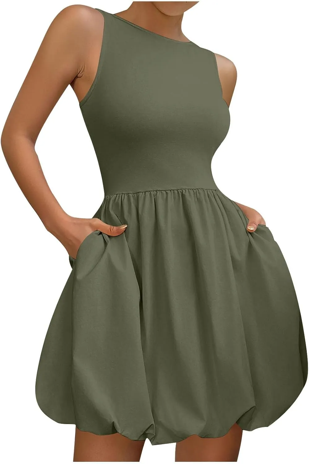 Women Summer Casual Sleeveless Crewneck Sundress Aline Flowy Tiered Maxi Beach Dresses Solid Tanks Vacation Outfits