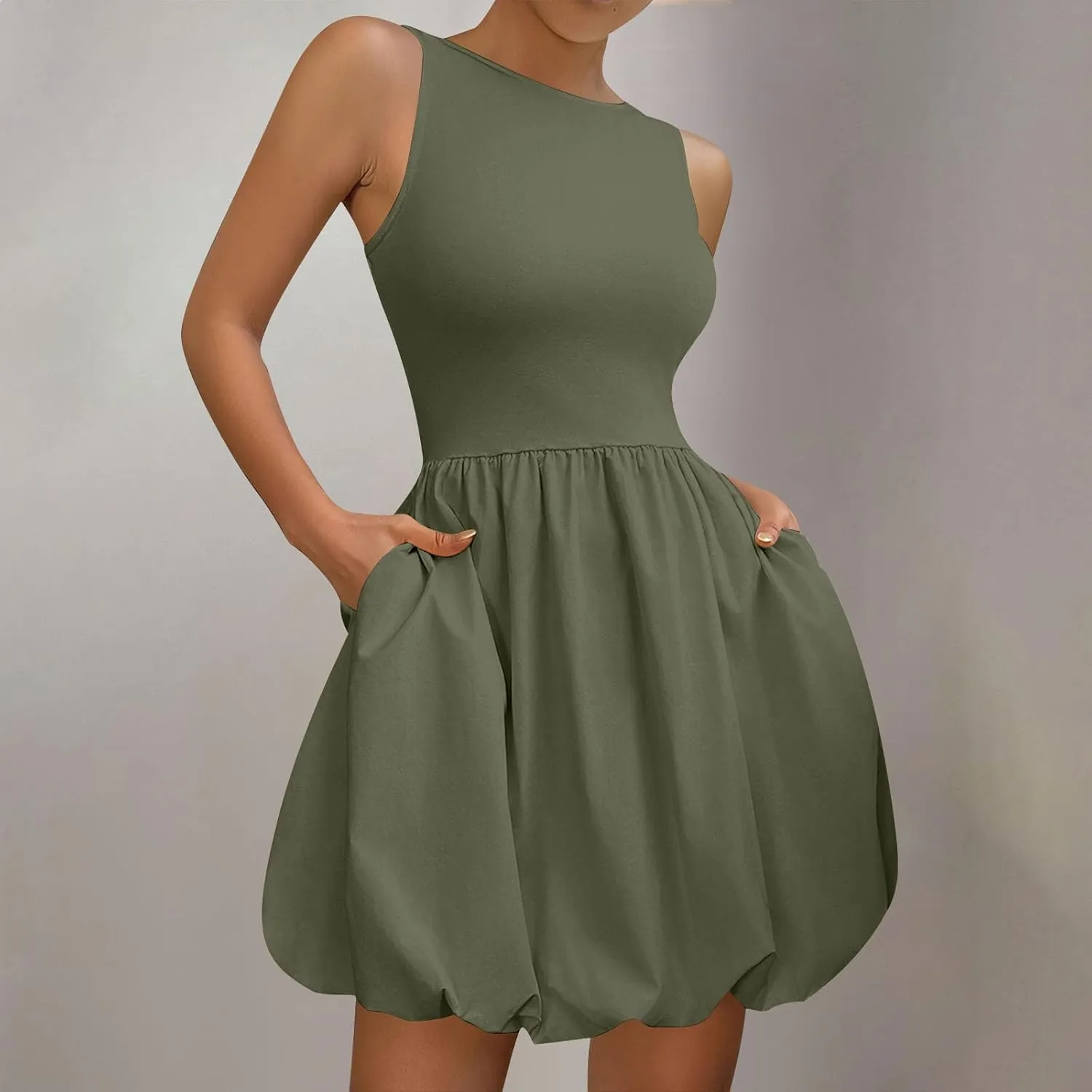 Women Summer Casual Sleeveless Crewneck Sundress Aline Flowy Tiered Maxi Beach Dresses Solid Tanks Vacation Outfits