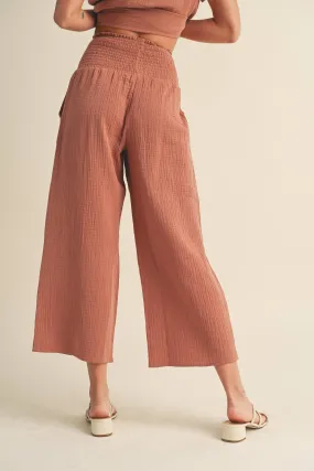 Women's Chestnut Double Gauze Cropped Pants | Smocking Waist