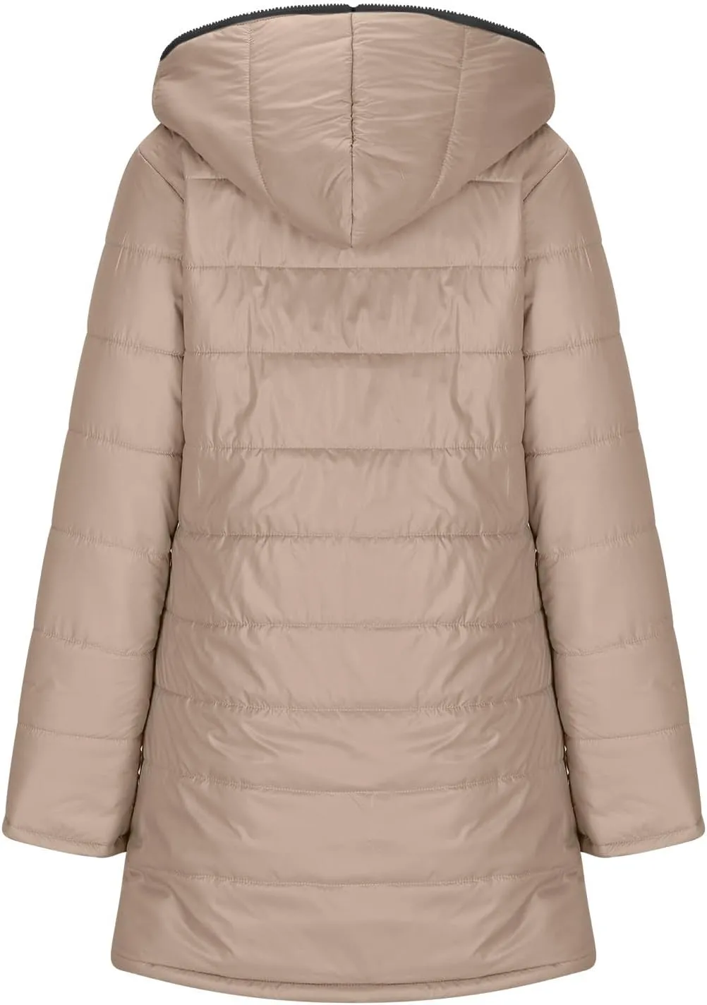 Womens Down Jacket With Hood Fashion Mid Length Zipper Long Sleeve Quilted Coat Winter Warm Solid Color Puffer Jacket
