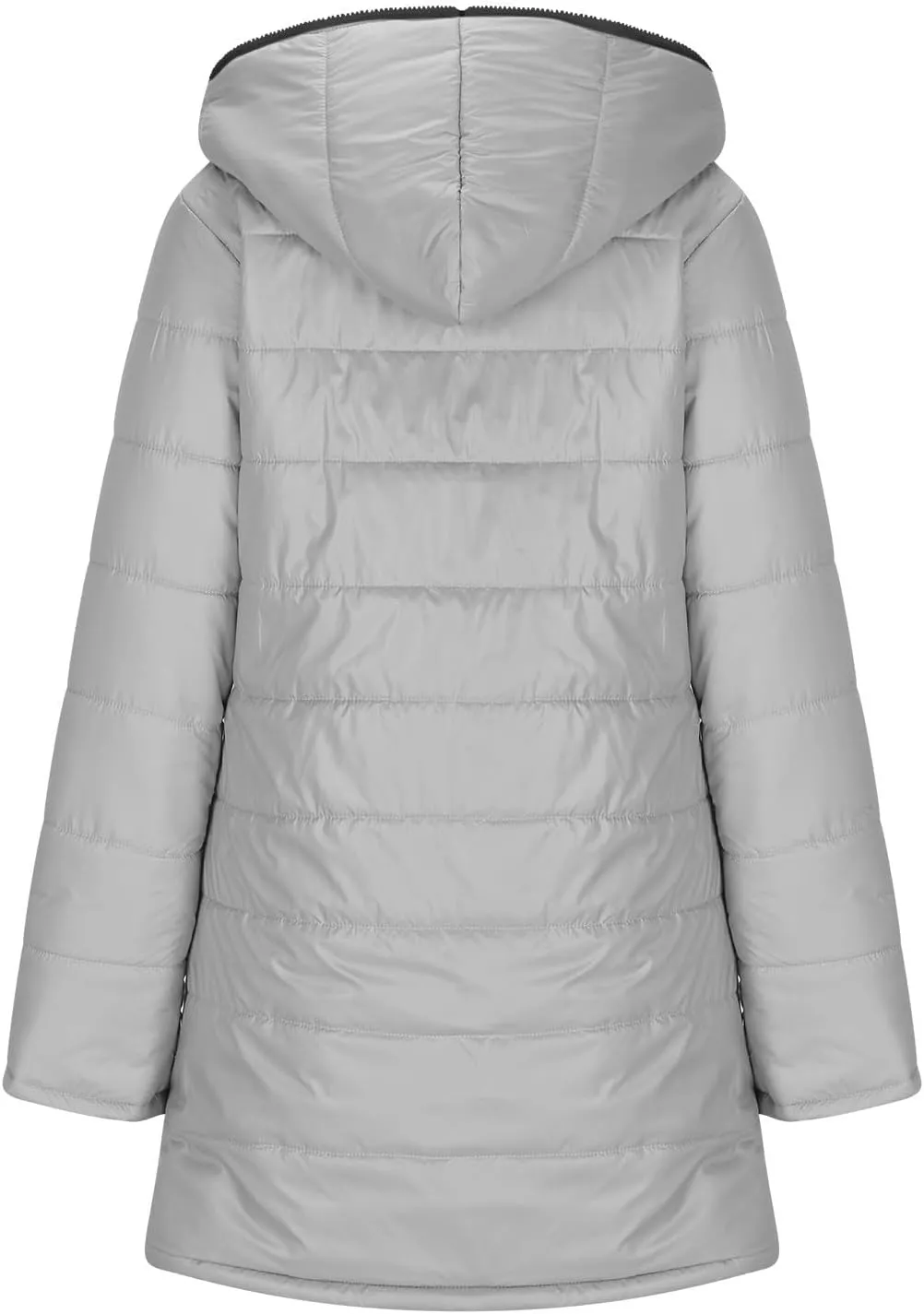 Womens Down Jacket With Hood Fashion Mid Length Zipper Long Sleeve Quilted Coat Winter Warm Solid Color Puffer Jacket