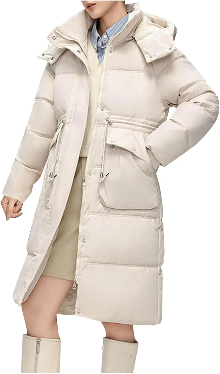 Women's Lightweight Quilted Parka Jackets Plus Size Long Padded Down Jackets Military Anorak Puffer Coats with Hood