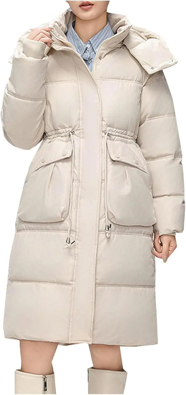 Women's Lightweight Quilted Parka Jackets Plus Size Long Padded Down Jackets Military Anorak Puffer Coats with Hood