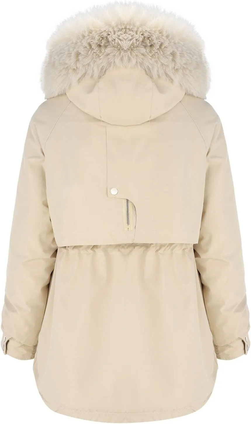 Women's Packable Lightweight Puffer Jacket Ladies Padded Thermal Overcoat with Faux Hooded Waterproof Faux Fur