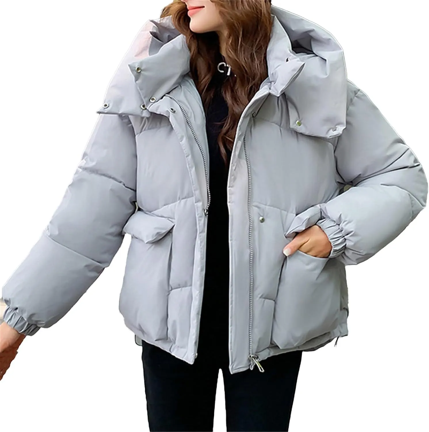 Women's Plus Size Lightweight Puffer Jacket Packable Winter Warm Quilted Bubble Coat Waterproof Windproof Hooded