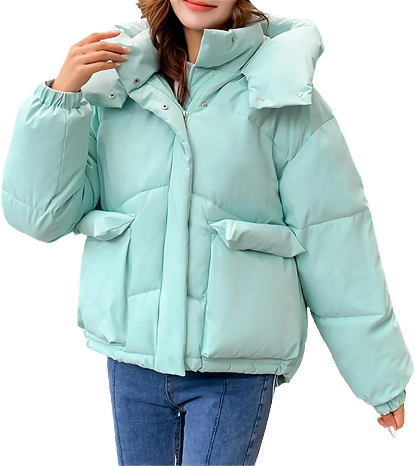 Women's Plus Size Lightweight Puffer Jacket Packable Winter Warm Quilted Bubble Coat Waterproof Windproof Hooded