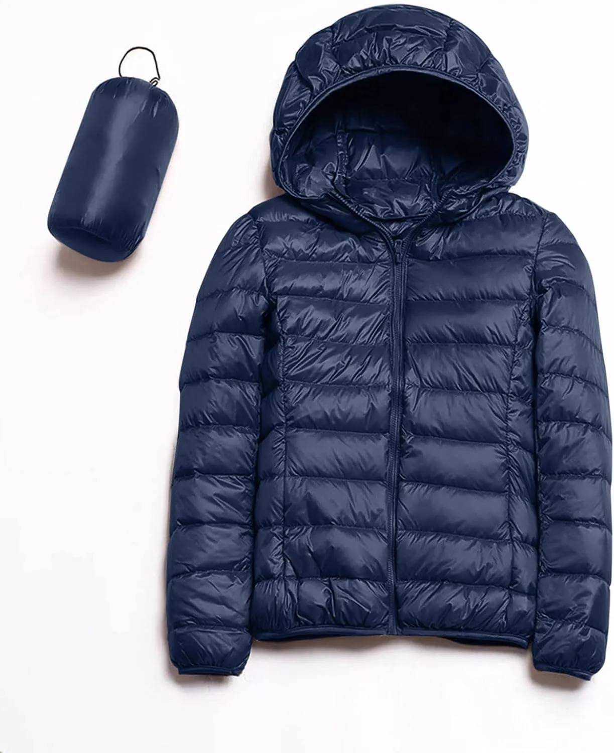 Womens Puffer Jacket Lightweight Packable Hooded Down Coat Casual Solid Zip Up Long Sleeve Jacket Warm Winter Coats