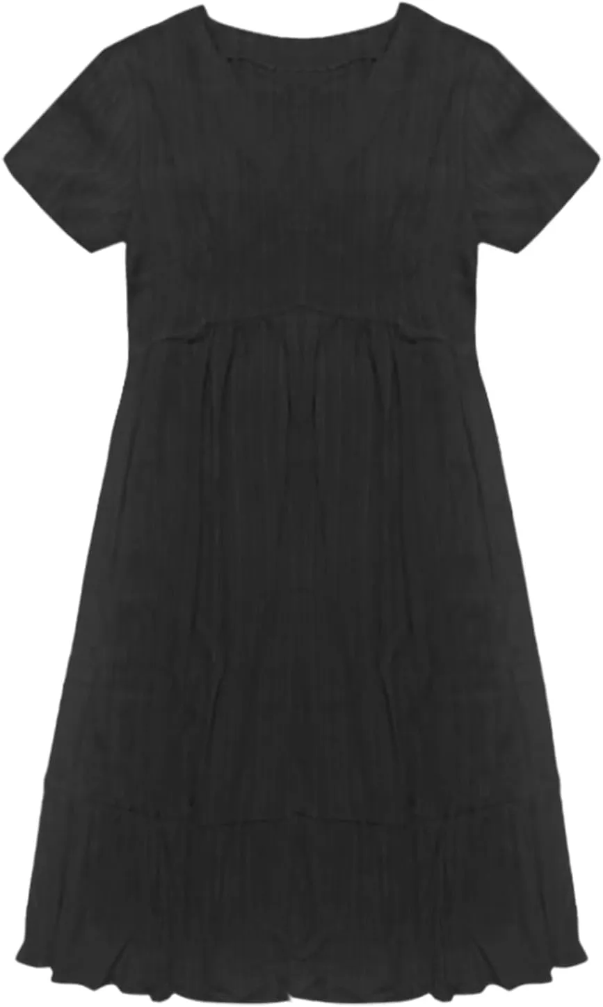 Womens Summer Dress V Neck Short Sleeve Ruffle Hem Tiered Flowy Swing Midi Dresses 2025 Beach Vacation Sundress Outfits