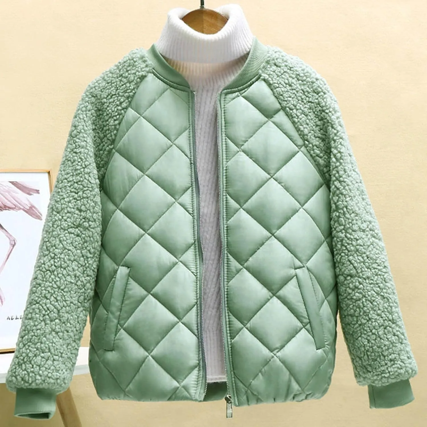XUNRYAN Winter Jackets for Women Trendy Sherpa Fleece Down Coat Casual Zip Up Puffer Jackets Warm Faux-Fur Coat Anorak Parka