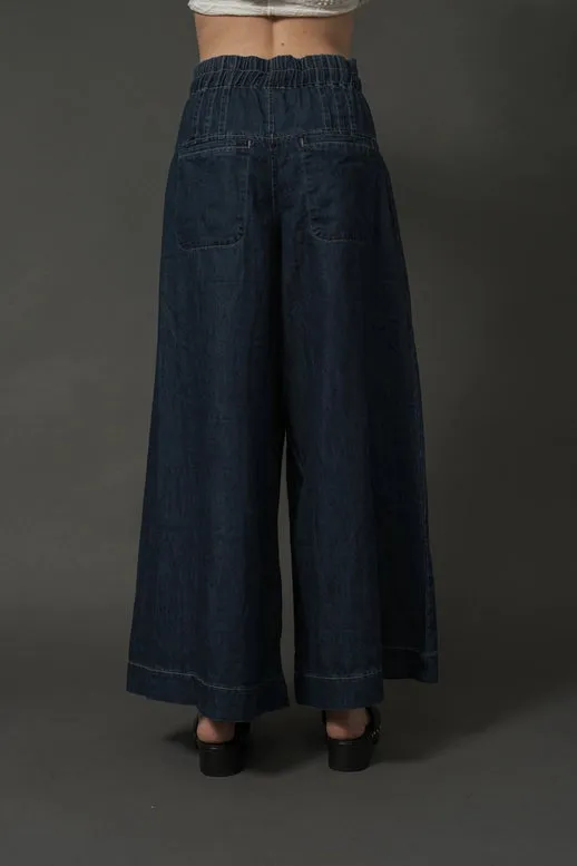 Yoka Pintuck Wide Leg Denim Pants