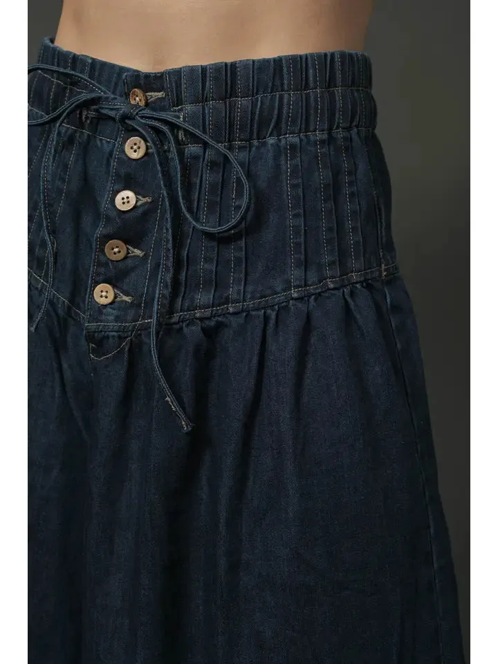 Yoka Pintuck Wide Leg Denim Pants